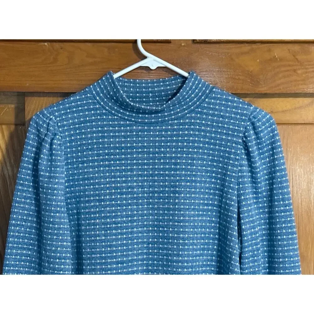 Madewell Jacquard Puff-Sleeve Mockneck Top in Blue - Size M